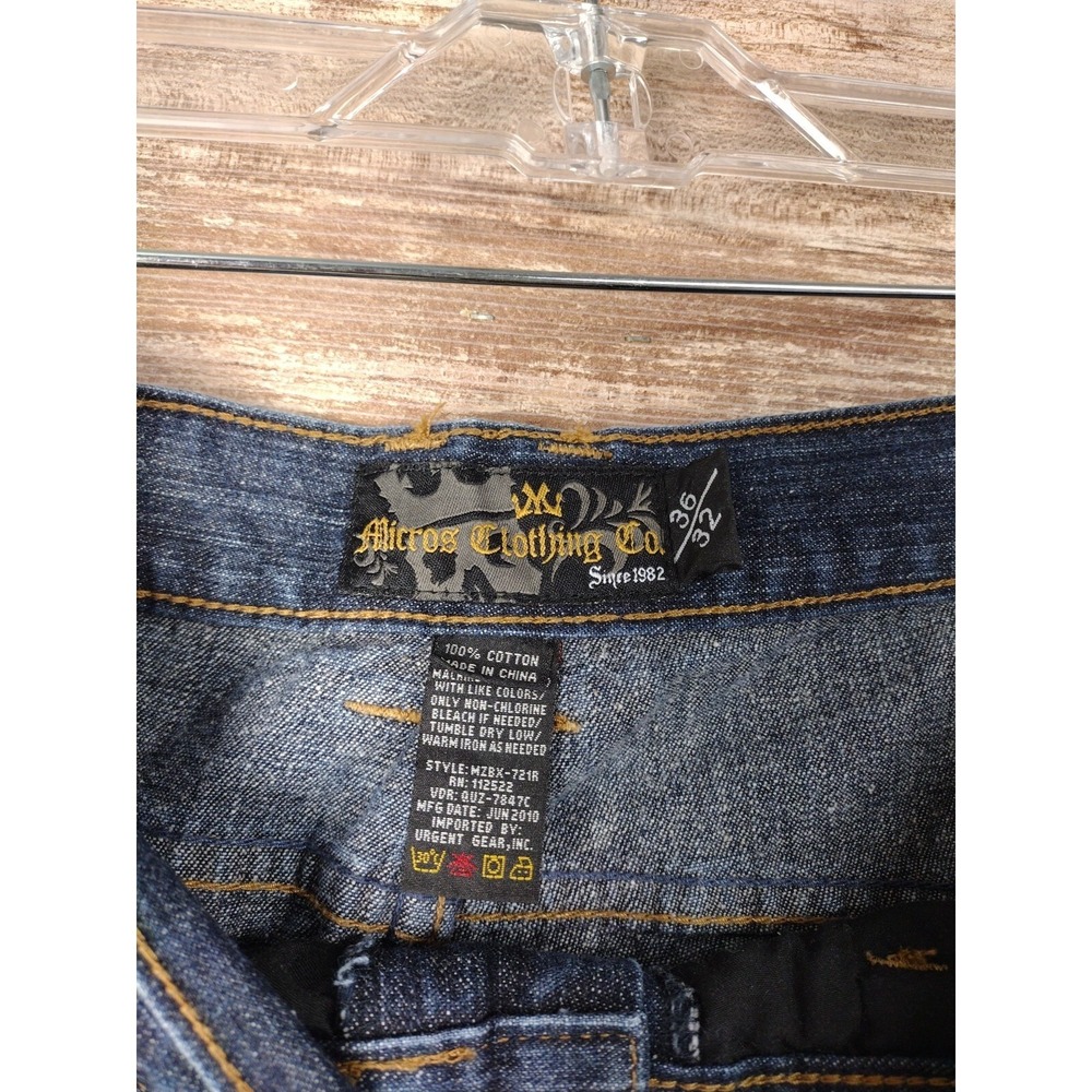 Micros Clothing Y2k Baggy Jeans Bootcut Dark Blue Denim Stud Pockets 36x32 90's - Picture 6 of 16